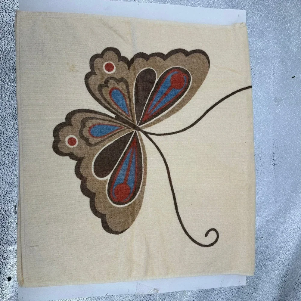 Vintage 1975 Hanae Mori for Martex Butterfly Bath and Hand Towel Set Boho Kitsch